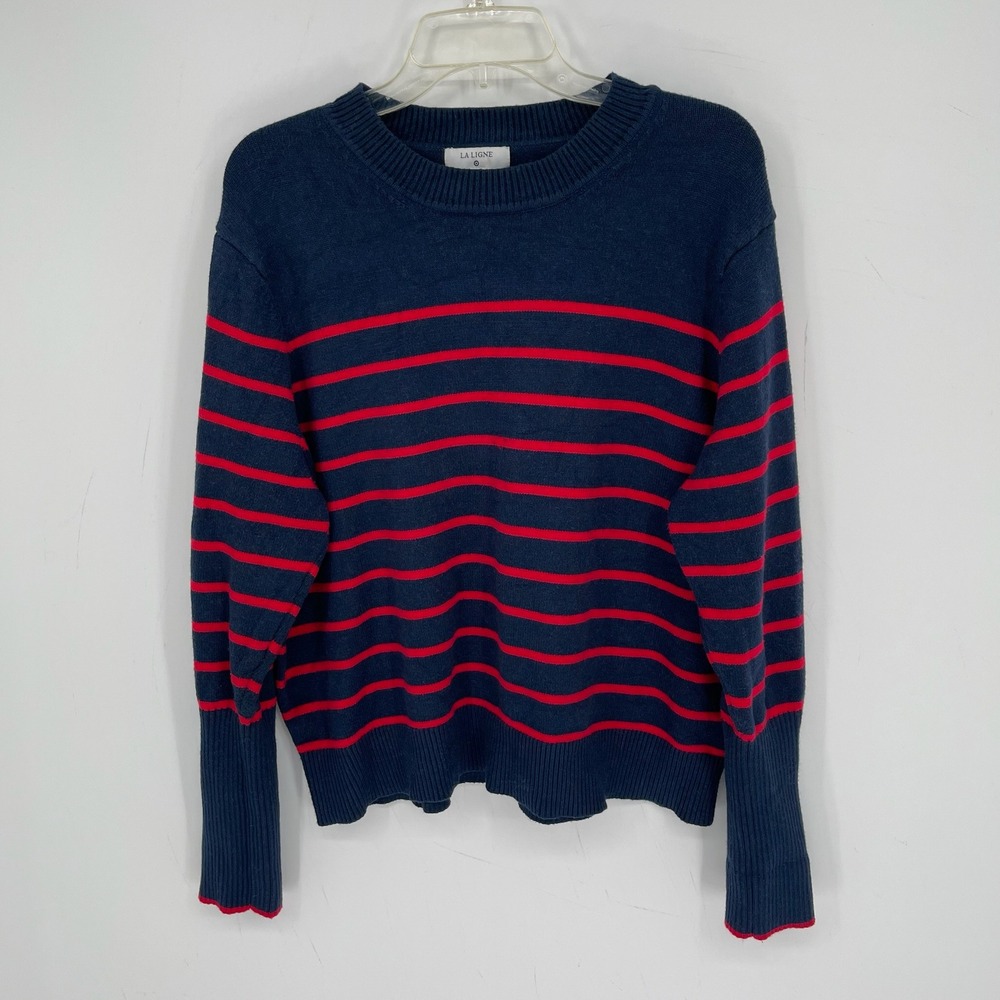 La Ligne Target Women's Blue Red Striped Cashmere Blend Crewneck Sweater Size 1X